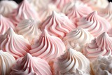 White Pink Meringue Cookies Closeup, Traditional Whisk Merengues, Baked Whisking Cream or Beze