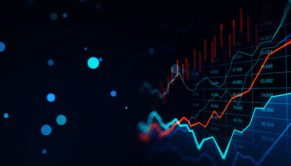 Leinwandbilder - Glowing forex chart on blurry bokeh backdrop. Trade, finance and market concept. 3D Rendering.