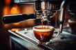 Preparing Espresso on Professional Coffee Machine in Coffeeshop Closeup, Pouring Strong Coffee