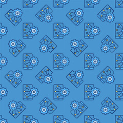 Poster - AI Smartphone with Gear vector Artificial Intelligence Settings colored Seamless Pattern