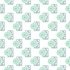 Poster - AI Smartphone with Cog Wheel vector Artificial Intelligence Settings outline Seamless Pattern