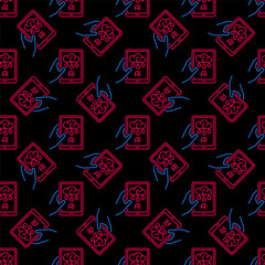 Poster - Artificial Intelligence AI Smartphone in Hand vector outline dark Seamless Pattern