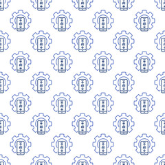 Poster - Cog Wheel and AI Smartphone vector Artificial Intelligence in Phone Settings outline Seamless Pattern