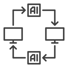 Poster - artificial intelligence computers with arrows vector ai thin line icon or symbol