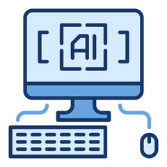 Poster - Artificial Intelligence PC with keyboard and mouse vector colored icon or sign