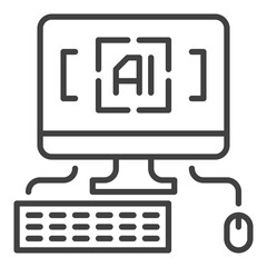 Poster - artificial intelligence personal computer with keyboard and mouse vector icon or symbol in outline s