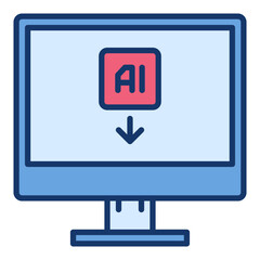 Poster - Artificial Intelligence on Computer Display vector AI technology colored icon or symbol