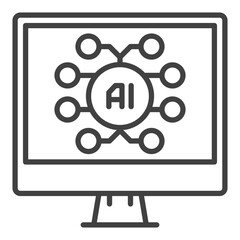 Poster - Computer with AI Artificial Intelligence vector outline icon or symbol