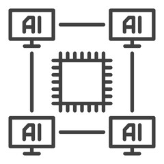 Canvas Print - Computers with AI Chip vector Artificial Intelligence Technology outline icon or symbol