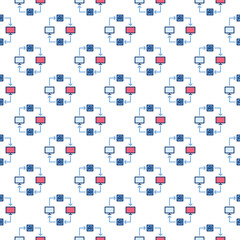Poster - AI Computers connected with Arrows vector Artificial Intelligence colored seamless pattern