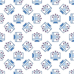 Poster - AI Technology on Computer Screen vector Artificial Intelligence colored seamless pattern