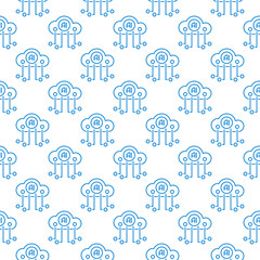 Poster - Artificial Intelligence Cloud Technology vector AI seamless pattern in thin line style