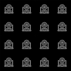 Poster - artificial intelligence laptop with gear vector ai settings dark simple seamless pattern in outline 