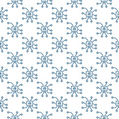 Poster - artificial intelligence and personal computer vector ai on pc screen seamless pattern in outline sty