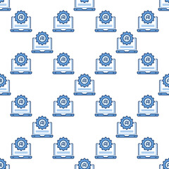 Poster - Cog Wheel and Artificial Intelligence Laptop vector AI Settings colored seamless pattern