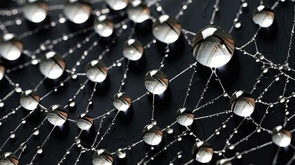 Close-up, macro shot, dew-covered, spiderweb, mesmerizing beauty, intricate threads, glistening droplets. Generated by AI.