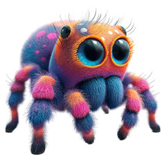 Isolated 3d cartoon funny spider a white background. stuffed friendly cute insect . A parody, a caricature. 3d cartoon colorful character.