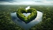 A heart-shaped lake in the middle of untouched nature - a concept illustrating the issues of nature conservation,