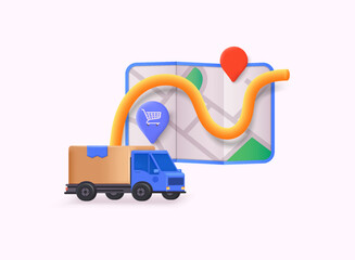 Poster - online delivery service concept, online order tracking, delivery home and office. 3d web vector illu