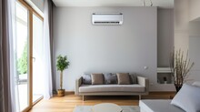 An Image Of A Wall Mounted Air Conditioner In A Living Room