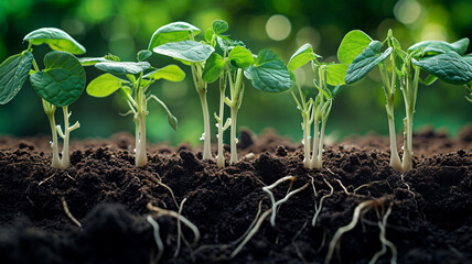 Planting young lettuce seedlings in the soil. Healthy organic food concept.