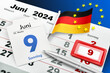 Kalender Datum 9. Juni 2024 Europawahl mit Deutscher Flagge
