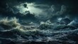 Stomy sea with waves hitting rock on a night UHD wallpaper