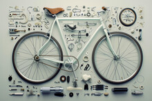 Components Of A Bike, Compact View, Deconstructed For Many Parts Carbon Fiber Fork