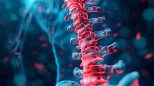 Human Spine XRay 3D Render, Red And Blue Colors