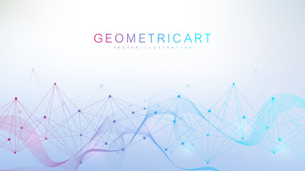 Leinwandbilder - Geometric abstract background with connected line and dots. Structure molecule and communication. Big Data Visualization. Medical, technology, science background.