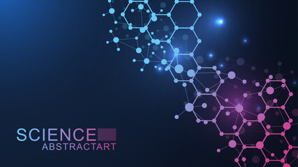 Fototapete - hexagonal abstract background. big data visualization. global network connection. medical, technolog