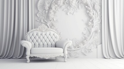 Poster - White armchair in classic interior.