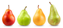 Pear Isolated Set. Collection Of Red, Green, Yellow Pears And Conference On A Transparent Background.
