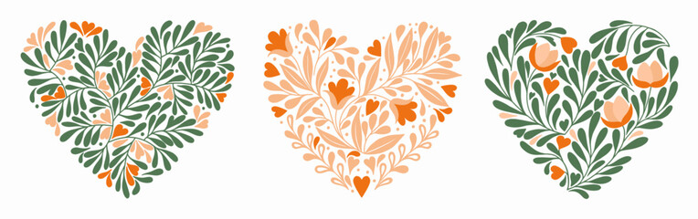 Set of Floral Hearts. Valentine’s Day. Vector.