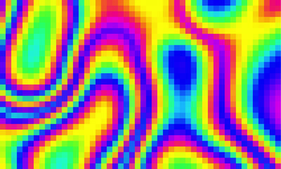 Poster - Trippy psychedelic colorful neon geometric shapes abstract background, Pixelated vector pattern