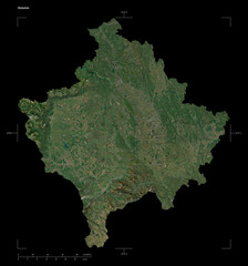 Wall Mural - Kosovo shape isolated on black. High-res satellite map