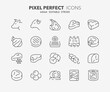 Line icons about cow and veal meats products. Outline symbol collection. Editable vector stroke. 64x64 Pixel Perfect.
