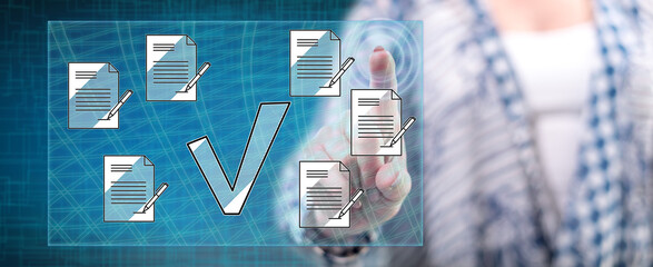 Wall Mural - woman touching a document validation concept