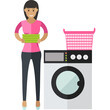 Woman doing laundry vector icon isolated on white