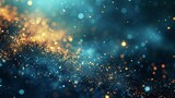 Fototapeta Do akwarium - Blue and Gold Bokeh Particles Lighting Pattern in the Style of Interstellar Nebula - Light Gold and Dark Black Minimalist Bokeh Background created with Generative AI Technology