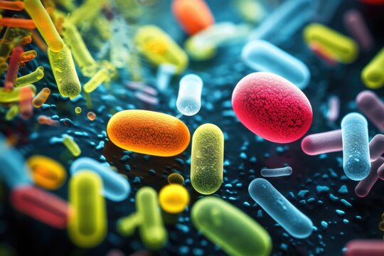 Contrast of vibrant colors in different types of microorganisms.