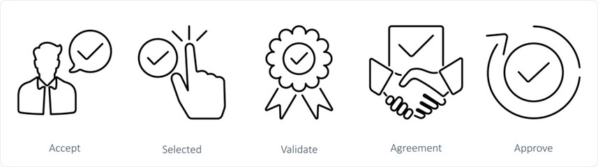 Sticker - A set of 5 Checkmark icons as accept, selected, validate