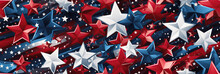Seamless Pattern With American US Flag Of America USA With Stars And Stripes On White Blue Red Background