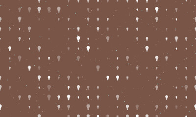 Poster - Seamless background pattern of evenly spaced white lamp symbols of different sizes and opacity. Vector illustration on brown background with stars