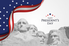 Presidents Day Banner Blue Background Vector Illustration With Lettering Happy President's Day And Rushmore USA Presidents
