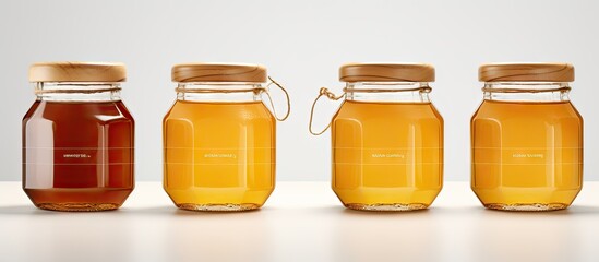 Poster - Honey Jar Mock Up Three Jars Blank Label. Creative Banner. Copyspace image