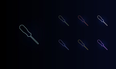 Canvas Print - A set of neon a screwdriver symbols. Set of different color symbols, faint neon glow. Vector illustration on black background