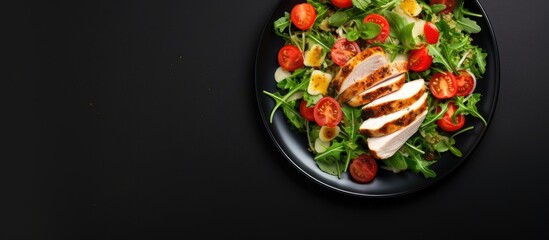 Aufkleber - Fresh salad with chicken breast arugula and tomato Top view. Creative Banner. Copyspace image