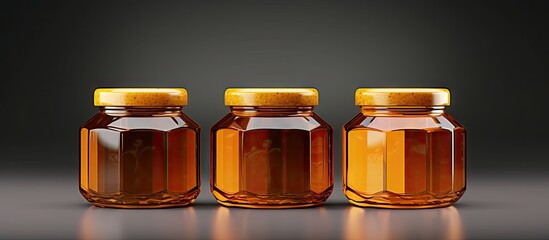 Poster - Honey Jar Mock Up Three Jars Blank Label. Creative Banner. Copyspace image