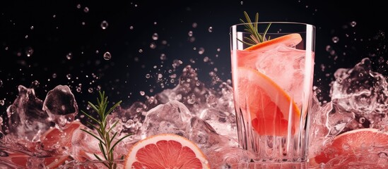 Poster - Hard seltzer cocktail with grapefruit and rosemary. Creative Banner. Copyspace image